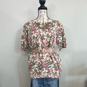 Vintage Maggie Lawrence Floral Knit Short Sleeve Sweater